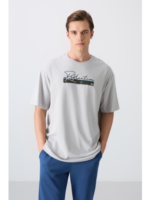 Tommy Life Taş Pamuklu Kalın Yumuşak Dokulu Oversize Fit Baskılı Erkek T-Shirt - 88334