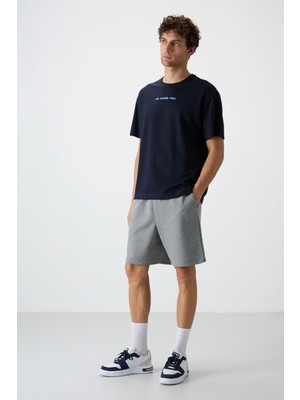 Air Jones Gri Melanj Pamuklu Kalın Yumuşak Dokulu Comfort Fit Basic Erkek Şort - 81274