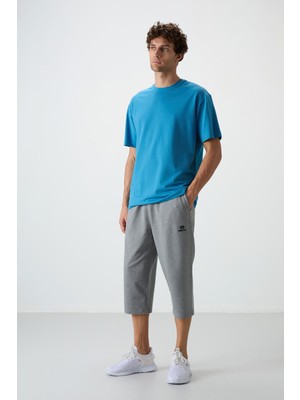 Tommy Life Gri Melanj Pamuklu Yumuşak Dokulu Standart Fit Nakışlı Erkek Kapri - 83102