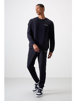 Air Jones Lacivert Pamuklu Kalın Yumuşak Dokulu Comfort Fit Nakışlı Erkek Eşofman Takım - 85254