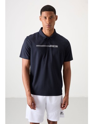 Tommy Life Lacivert Nefes Alan Dokulu İnce Esnek Standart Fit Polo Yaka Erkek Performans T-Shirt - 88393