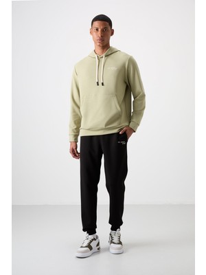 Air Jones Çağla - Siyah Pamuklu Kalın Yumuşak Dokulu Comfort Fit Nakışlı Erkek Eşofman Takım - 85255