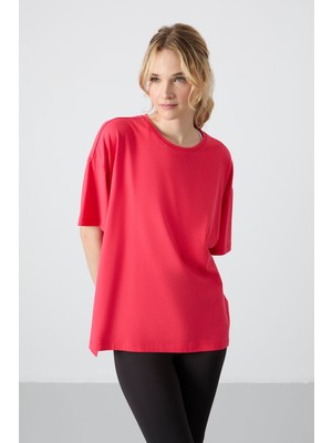 Tommy Life Rose Penye Modal Yumuşak Tuşeli Oversize Fit Basic Kadın T-Shirt- 97285
