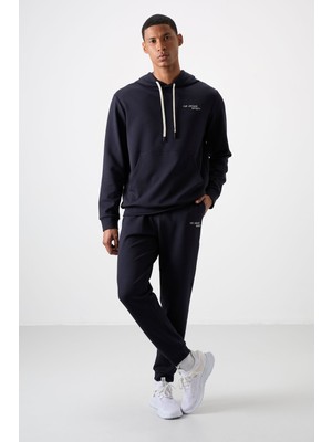 Air Jones Lacivert Pamuklu Kalın Yumuşak Dokulu Comfort Fit Nakışlı Erkek Eşofman Takım - 85255