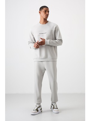 Air Jones Taş Pamuklu Kalın Yumuşak Dokulu Comfort Fit Baskılı Erkek Eşofman Takım - 85253
