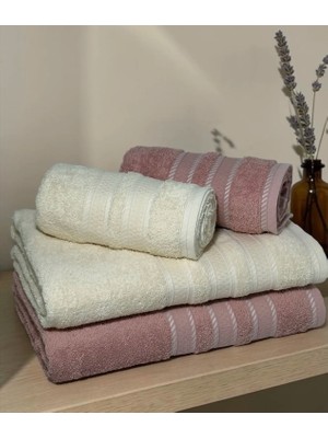 Botti Home %100 Pamuk 4 Parça Aile Havlu Seti, 2 Banyo Havlusu 100 × 150 cm + 2 El Ve Yüz Havlusu 50 × 90 cm, Yumuşak Bukle Dokuma Çeyizlik 4'lü Banyo havlu Takımı