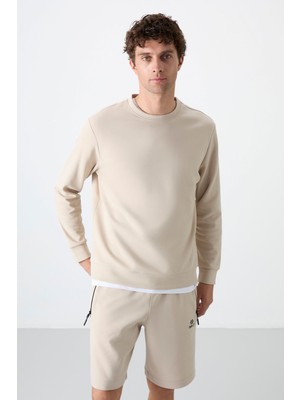 Tommy Life Bej Basic O Yaka Rahat Form Erkek Sweatshirt - 88053