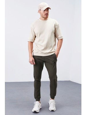 Tommy Life Haki Fermuar Cepli Dar Kalıp  Jogger Erkek Eşofman Alt - 84343