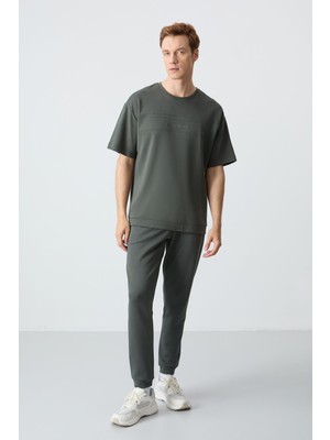 Air Jones Haki Pamuklu Kalın Yumuşak Dokulu Oversize Fit Basic Erkek Eşofman Takım - 85261