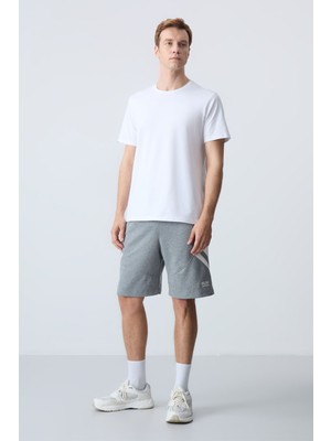 Air Jones Gri Melanj Pamuklu Kalın Yumuşak Dokulu Standart Fit Basic Erkek Şort  - 81281