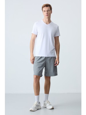 Air Jones Gri Melanj Pamuklu Kalın Yumuşak Dokulu Standart Fit Basic Erkek Şort  - 81276