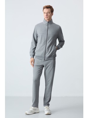 Tommy Life Gri Melanj Pamuklu Kalın Yumuşak Dokulu Comfort Fit Basic Erkek Eşofman Takım - 85260