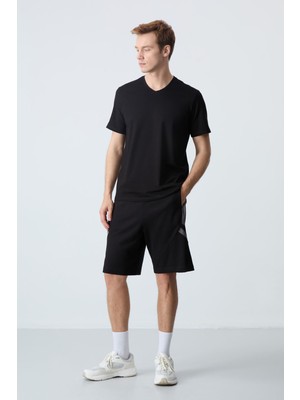 Air Jones Siyah Pamuklu Kalın Yumuşak Dokulu Standart Fit Basic Erkek Şort  - 81281