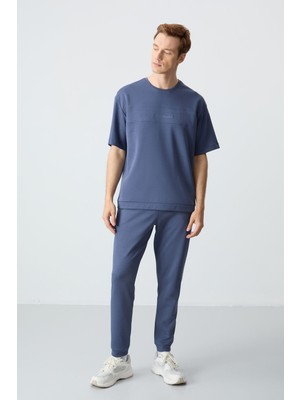 Air Jones Petrol Pamuklu Kalın Yumuşak Dokulu Oversize Fit Basic Erkek Eşofman Takım - 85261