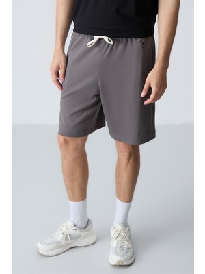 Air Jones Koyu gri Pamuklu Kalın Yumuşak Dokulu Standart  Fit Basic Erkek Şort  - 81276