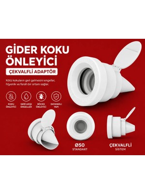 Cina Max Ø50 Çekvalfli Lavabo Gider Adaptörü | Koku Önleyici Gider Aparatı | Geri Akış Önleyici | Sızdırmaz Lavabo ve Evye Gider Bağlantı Adaptörü