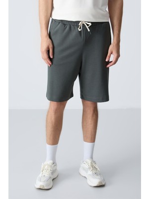 Air Jones Haki Pamuklu Kalın Yumuşak Dokulu Standart Fit Basic Erkek Şort  - 81275