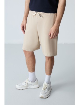 Air Jones Bej Pamuklu Kalın Yumuşak Dokulu Standart Fit Basic Erkek Şort  - 81275