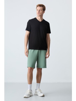 Air Jones Açık Yeşil Pamuklu Kalın Yumuşak Dokulu Standart Fit Basic Erkek Şort  - 81275
