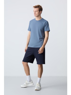Air Jones Lacivert Pamuklu Kalın Yumuşak Dokulu Standart Fit Basic Erkek Şort  - 81275