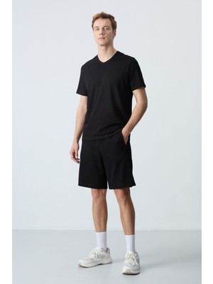 Air Jones Siyah Pamuklu Kalın Yumuşak Dokulu Standart  Fit Basic Erkek Şort  - 81276