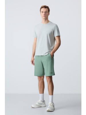 Air Jones Açık Yeşil Pamuklu Kalın Yumuşak Dokulu Standart Fit Basic Erkek Şort  - 81276
