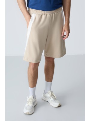 Air Jones Bej Pamuklu Kalın Yumuşak Dokulu Standart  Fit Basic Erkek Şort  - 81280
