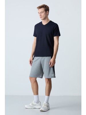 Air Jones Gri Melanj Pamuklu Kalın Yumuşak Dokulu Standart  Fit Basic Erkek Şort  - 81280
