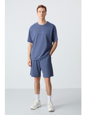 Air Jones Petrol Pamuklu Kalın Yumuşak Dokulu Oversize Fit Basic Erkek Şort Takım - 85257