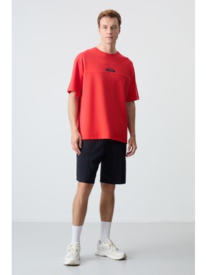 Fiesta - Lacivert Pamuklu Kalın Yumuşak Dokulu Oversize Fit Basic Erkek Şort Takım - 85259