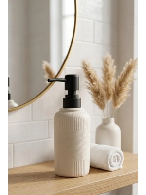 Makri Home 300 ml Seramik Lenora Sıvı Sabunluk, 7 cm Çap, 18 cm Yükseklik