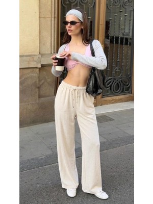 Damga Kadın Yazlık Jogger Ekru Ayrobin Keten Pantolon