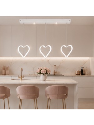TT901-3S-BY Tt Aydınlatma Kalp Modeli Spotlu Mat Beyaz 3 Lü Sıralı LED Avize