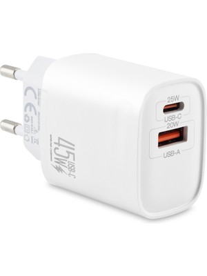 Skygo Krm USB Type-C Çift Çıkışlı Hızlı Şarj Adaptörü 45W Beyaz ND1013 Krm