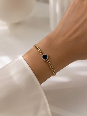 Seyn Accessory Mor Kalpli Altın Kaplama Çelik Taşlı Kalın Zincir Bileklik