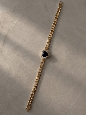 Seyn Accessory Kadın Altın Kaplama Çelik Mor Kalpli Taşlı Kalın Zincir Bileklik