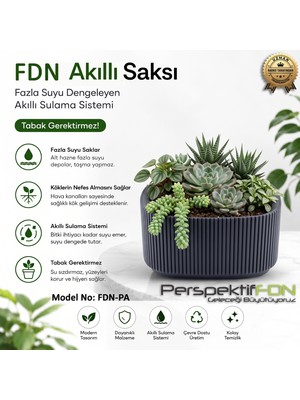 PerspektifFDN Fdn Akıllı Saksı Sistemli Çiçek Saksısı - Kırılmaya ve Uv Işınlarına Dayanıklı Premium Akıllı Saksı (Bitki Dostu Hava Kanallı) Model No: Fdn-Pa Küçük Boy Antrasit