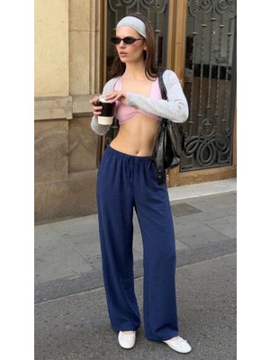 Damga Kadın Yazlık Jogger Lacivert Ayrobin Keten Pantolon