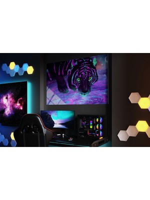 Baskı Perisi Kaplan (Neon) Cam Tablo 128