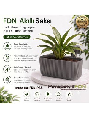 PerspektifFDN Fdn Akıllı Saksı Sistemli Çiçek Saksısı - Kırılmaya ve Uv Işınlarına Dayanıklı Premium Akıllı Saksı (Bitki Dostu Hava Kanallı) Model No: Fdn-Pas Orta Boy Antrasit Renk