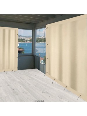 Empressco Gencer Home Balkon Perdesi Brandası Bağcıklı Ölçü Seçenekli Düz Krem
