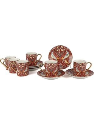 MIKASAMOOR 6'lı Porselen Phoenix Red Kahve Fincanı 100 ml