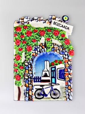 Mundy Bozcaada Polyester Kabartmalı Magnet 5,5 x 7 cm Dekoratif Hediyelik Buzdolabı Süsü (KOD:1537)