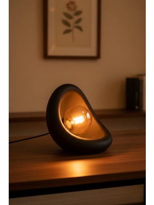 Trezon Modern Beton Dokulu Abajur ,organik Oval Gece Lambası ,minimal Tasarım Dekoratif Aydınlatma 25 cm