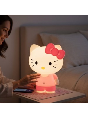 Hediyesahibi Hello Kitty LED Gece Lambası Şarjlı Silikon Dokunmatik Masa Lambası Çocuk Odası Için
