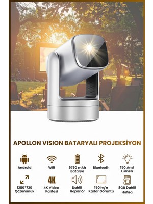 Akıllı Bayi Apollon Vision Akıllı Projeksiyon (, 9750MAH, 150 Ansi Lumen)