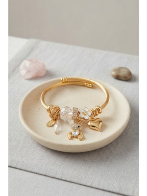 Hobilinka Tavşan Model Gold Renk Beyaz Charmlı Bileklik