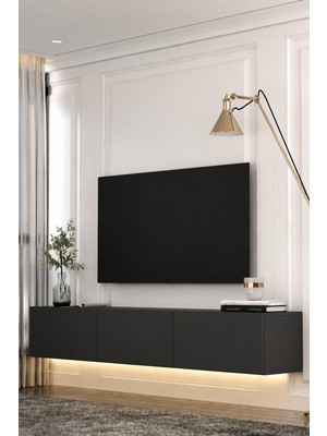 Dekortis Home Dekor 180DHDTDAL1A Sadem LED Işıklı Duvara Monte Tv Sehpası Antrasit