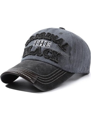 Valkyrie Original The Black Nakışlı Unisex Beyzbol Şapkası Vintage Eskitme Pamuk Ayarlanır Gri Siyah