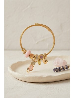 Arenes Pembe Kedi Model Gold Renk Charmlı Bileklik - Lisinya